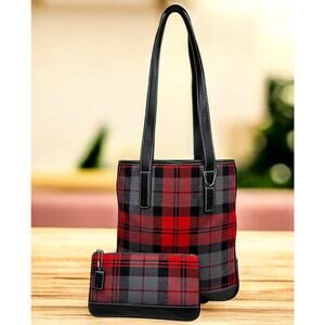 Vintage Coach 6753 Plaid Wool Tote & Pouch